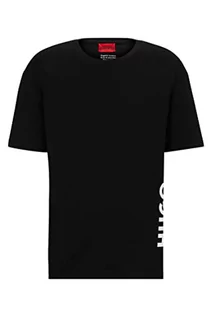 Koszulki męskie - HUGO Męski T-shirt RN Relaxed Relaxed-Fit T-shirt z bawełny z pionowym nadrukiem logo, czarny 2, XS - grafika 1