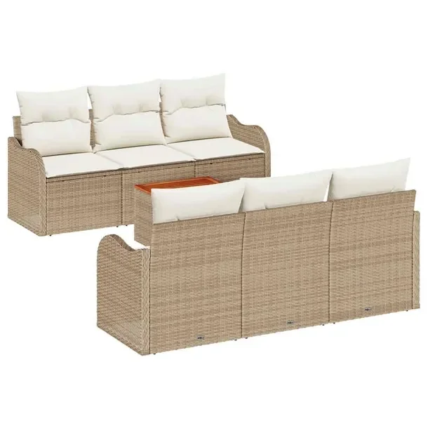 Zestaw sof ogrodowych, modułowy, 7-elementowy, beżowy rattan, kremowe pod