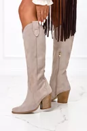 Kozaki damskie - Beżowe kozaki kowbojki POLSKA SKÓRA Casu 3094-OB290-36 - miniaturka - grafika 1