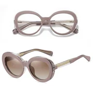 Okulary korekcyjne, oprawki, szkła - 2w1 Okulary damskie do komputera + nakładka przeciwsłoneczna na magnes Clip-On 25174B beżowy brąz - miniaturka - grafika 1