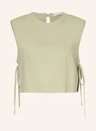 Bluzki damskie - Leger Studio Bluzka Bez Rękawów Hanke Z Lnem gruen - miniaturka - grafika 1