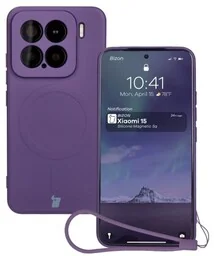 Bizon Silikonowe etui z pierścieniem magnetycznym Case Silicone Magnetic Sq do Xiaomi 15, śliwkowe - Etui i futerały do telefonów - miniaturka - grafika 1