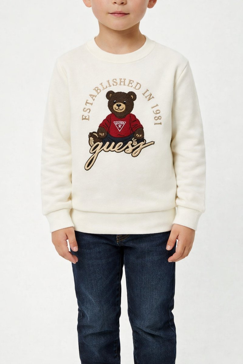 GUESS BLUZA DZIECIĘCA Z HAFTEM MISIA ECRU DŁUGI RĘKAW 167 1I4A