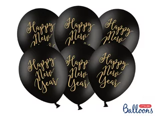 PartyDeco Balony "Happy New Year", pastel czarny, 12" 6 szt. SB14P-202-010-6 - Sylwester - miniaturka - grafika 1