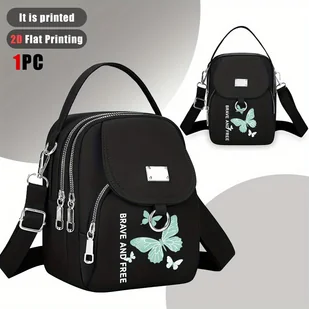 TEMU 1 szt. Damska stylowa czarna torba na ramię z motywem motyla „BRAKE AND FREE” – trwały poliester, zamek błyskawiczny, idealna na codzienne - Torebki damskie - miniaturka - grafika 1