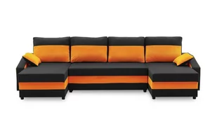 Narożnik do salonu, rozkładany, Sparta Plus, 302x138x75 cm, czarny, pomarańczowy - Narożniki - miniaturka - grafika 1