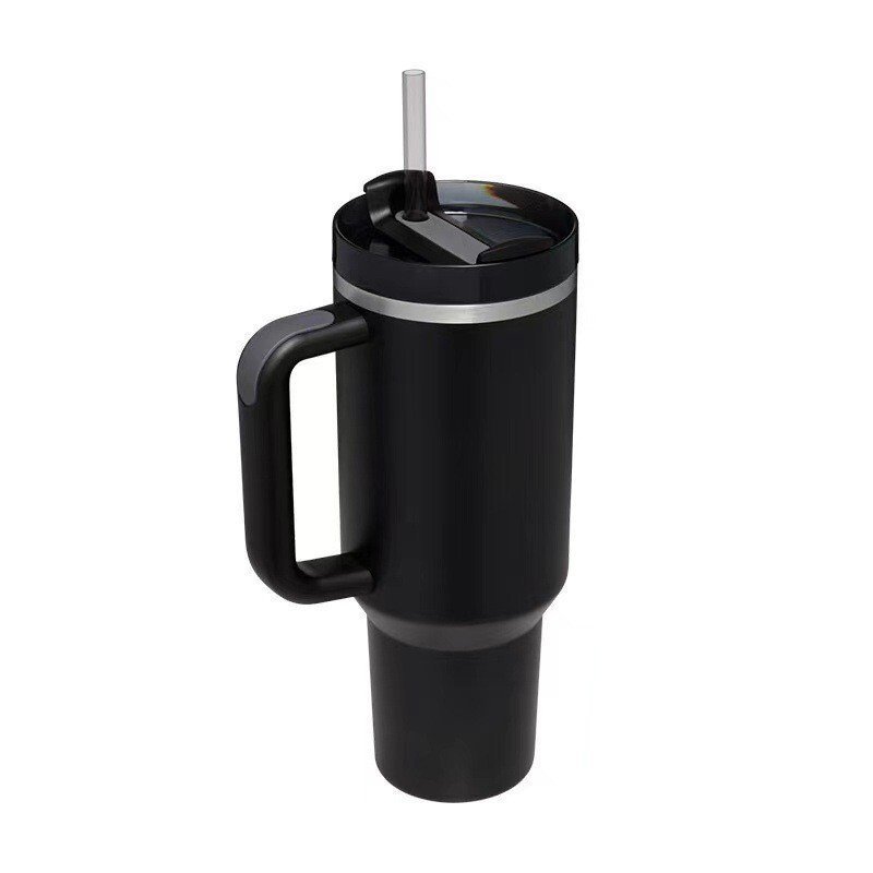 Kubek termiczny ze słomką uchwytem termos 1200ml czarny