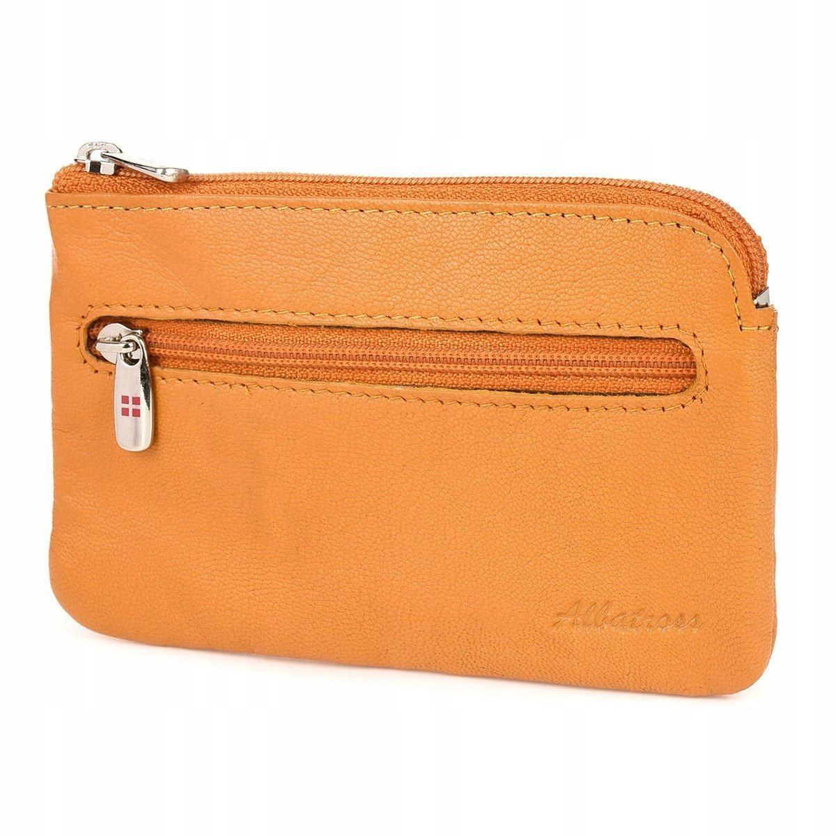Skórzane etui na klucze banknoty pokrowiec duży Pomarańcz