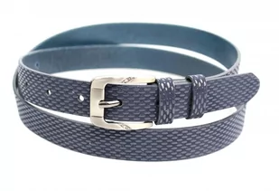 Pas-Max Pasek Damski Skórzany (PL) Skóra Licowa EXTRA Gładki 25 mm GRANATOWY Z WZORKIEM - Paski - miniaturka - grafika 1