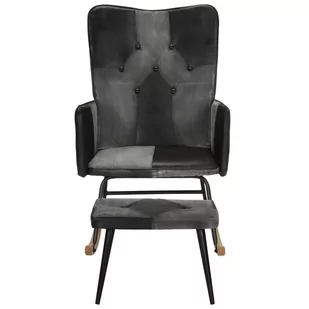 Fotel bujany z podnóżkiem, czarny, skóra naturalna i płótno Lumarko - Fotele - miniaturka - grafika 3