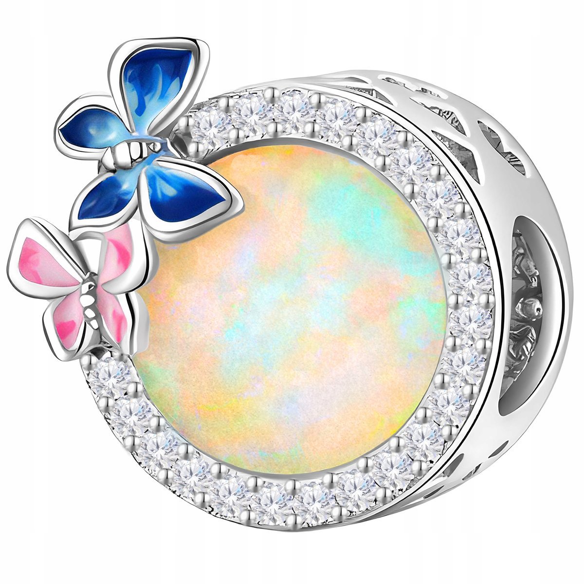 Charms Srebrny Okrągły z Motylem Cyrkonie Motyl Owad Motylek SREBRO 925
