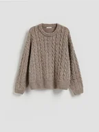 Swetry damskie - Reserved - Sweter z warkoczowym splotem - brązowy - miniaturka - grafika 1