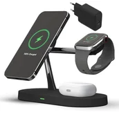 Ładowarki do telefonów - Ładowarka magnetyczna stacja biurkowa 15W LED do MagSafe iPhone 12 / 13 / Apple Watch / AirPods (Black) - miniaturka - grafika 1