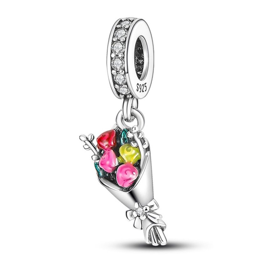 Zawieszka Charms SREBRO 925 Koralik Bukiet Kwiatów Róże
