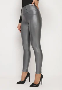 Szare Legginsy z Ekoskóry Ocieplane z Efektem Push-Up Labrisa - Legginsy - miniaturka - grafika 1