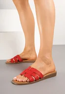 Klapki i japonki damskie - Czerwone Klapki na Płaskiej Podeszwie z Geometrycznymi Paskami Deoriael - miniaturka - grafika 1