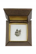 Broszki - Buldog Francuski posrebrzany pin w pudełku broszka - miniaturka - grafika 1