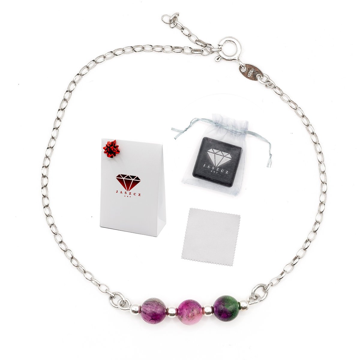 Bransoletka Jadeit Kamień Naturalny Srebro 925 Talizman Prezent Handmade