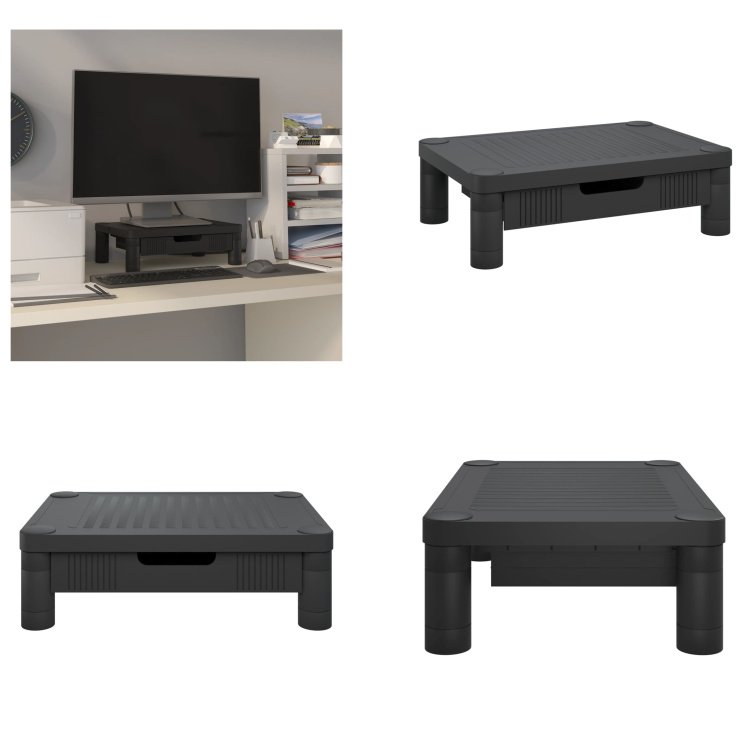 vidaXL Podstawa pod monitor czarna 43x30,5x13 cm - Podstawa pod monitor - Blat biurka - Podwyższenie monitora - Podstawa pod monitor