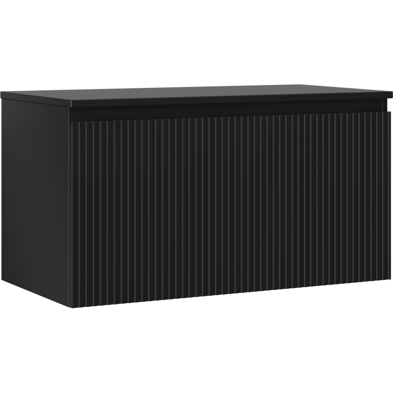 Mexen Rivel szafka łazienkowa podumywalkowa 90 cm z blatem, 1 szuflada, ryflowana , czarna mat - 91A20-09047-1-BFC71
