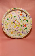 Deski do krojenia - Biała taca dekoracyjna, kolorowe lastryko, 26 cm - miniaturka - grafika 1
