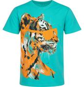 Koszulki męskie - Męski t-shirt z krótkim rękawem, z tygrysem w okularach, zielony - miniaturka - grafika 1