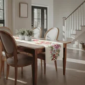 Obrusy i serwetki - Bieżnik obrus dekoracyjny gobelin GRIA 45x140 Eurofirany naturalny czerwony letnie kwiaty - miniaturka - grafika 1