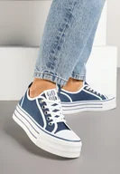 Trampki damskie - Granatowe Trampki na Platformie Ozdobione Cyrkoniami Arenoria - miniaturka - grafika 1