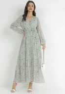 Sukienki - Miętowa Sukienka Maxi z Gumką w Talii i Plisowanym Dółem Danora - miniaturka - grafika 1