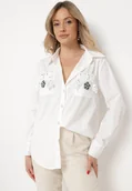 Koszule damskie - Biała Koszula na Biżuteryjne Guziki ze Zdobionymi Kieszeniami Nerlla - miniaturka - grafika 1