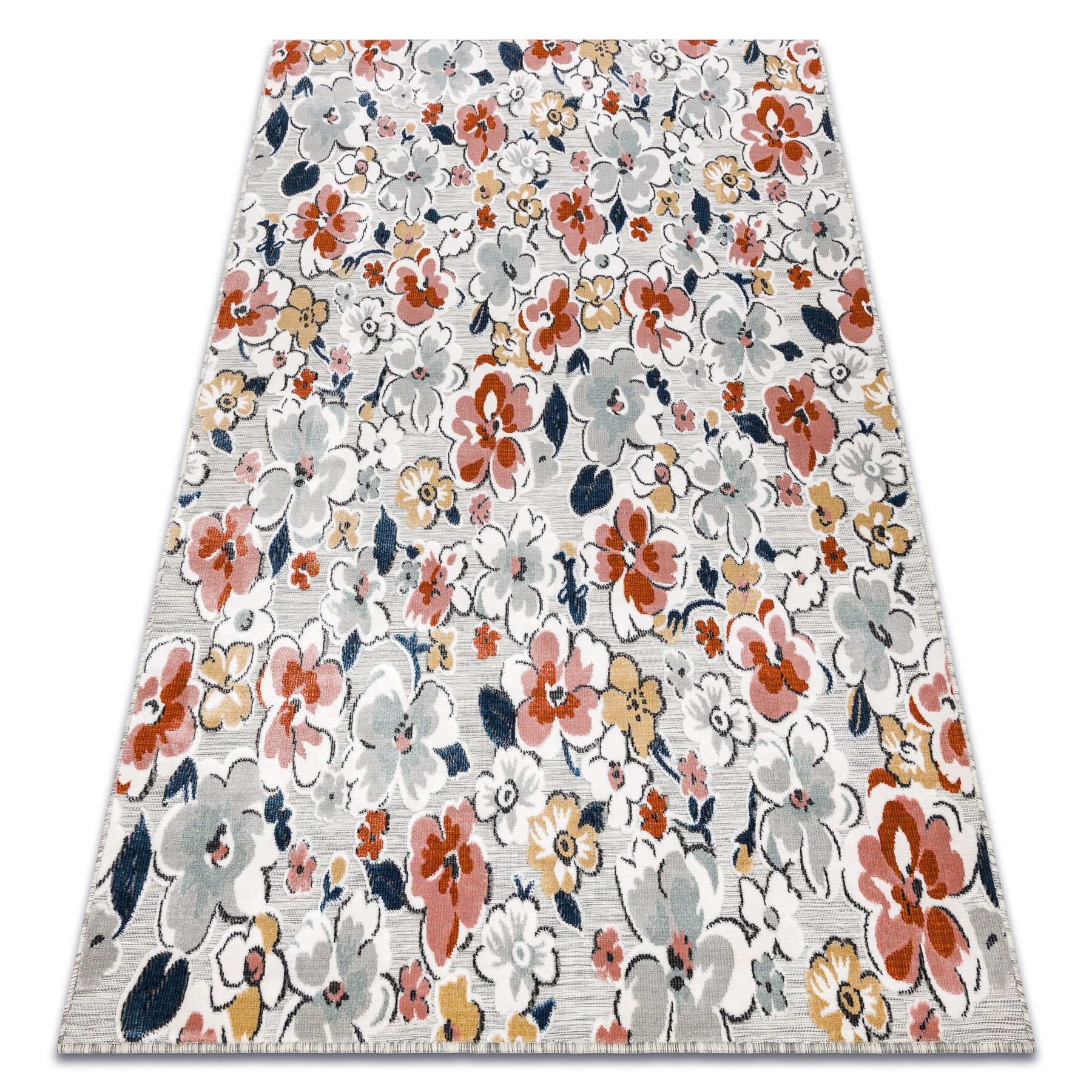 Dywan Strukturalny BOTANIC 65239 Kwiaty płasko tkany, na balkon, taras - szary wielokolorowy 78x150 cm