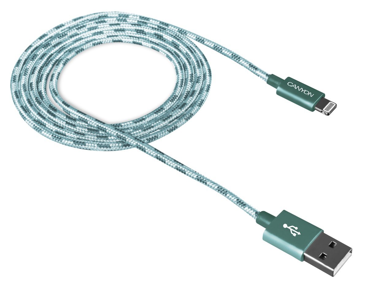 Canyon Kabel Lightning Usb 1M Zielony, Pleciony, Metaliczna Obudowa