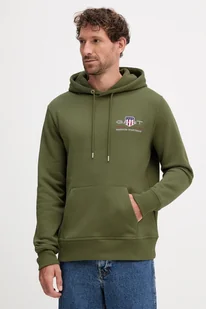 Gant bluza męska kolor zielony z kapturem z aplikacją - Bluzy męskie - miniaturka - grafika 1