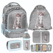 Bidony dla dzieci - Zestaw szkolny 5-elementowy Kotek Paso plecak worek piórnik bidon śniadaniówka dla dziewczynki - miniaturka - grafika 1