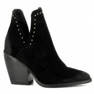 Botki damskie - Czarne zamszowe botki damskie zdobione ćwiekami CARINII - Carinii - miniaturka - grafika 1
