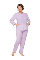 Piżamy damskie - Piżama Damska L Fioletowa W Kwiaty Rozpinana Długi Rękaw Spodnie Bawełna - miniaturka - grafika 1