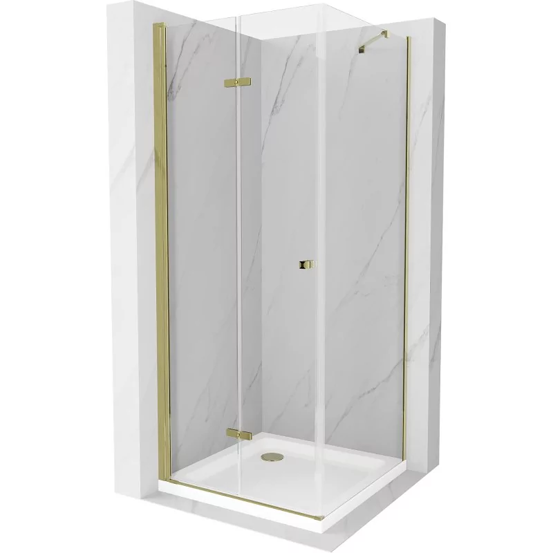 Mexen Lima kabina prysznicowa składana 80x80 cm, transparent, złota + brodzik Flat