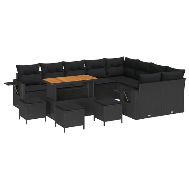 Zestaw Sofa Ogrodowa 5-częściowa, Technorattan, Czarna, Prostokątna