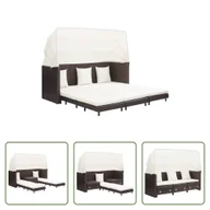 Sofy i kanapy - The Living Store Rozkładana sofa 3-osobowa z dachem z rattanu w kolorze brązowym - miniaturka - grafika 1