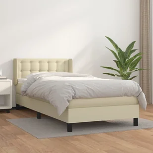 Lumarko Łóżko kontynentalne z materacem, kremowe, ekoskóra 100x200 cm - Łóżka - miniaturka - grafika 1