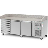 Szafy i witryny chłodnicze - Stół chłodniczy do pizzy 2 komory 7 szuflad na kółkach 390 l 202 x 80 x 100 cm - miniaturka - grafika 1