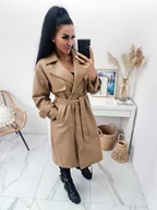 Płaszcze damskie - DŁUGI WIOSENNY PŁASZCZ MATRIX Z EKOSKÓRY Z PASKIEM - CAMEL - MODA ITALIA - miniaturka - grafika 1
