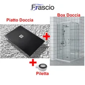 Brodziki prysznicowe - Brodzik Vulcano Line Slim Black 75x120 cm + Kabina prysznicowa 75x120 cm z otworem narożnym - FRASCIO - miniaturka - grafika 1