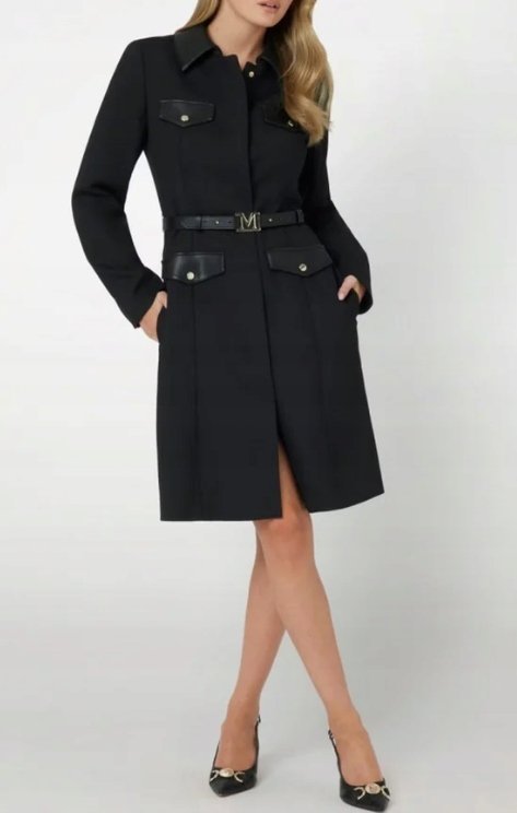 MARCIANO GUESS CZARNY PŁASZCZ KLASYCZNY Z PASKIEM 40 1GŁA