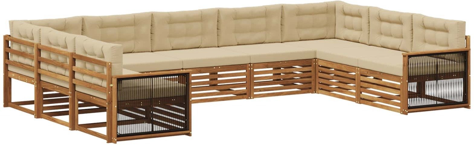 vidaXL Zestaw sof na zewnątrz z poduszką 9 pcs Naturalny i Beżowy