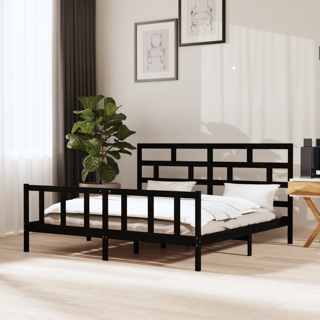 Łóżko z litego drewna sosna czarna 200x200 cm