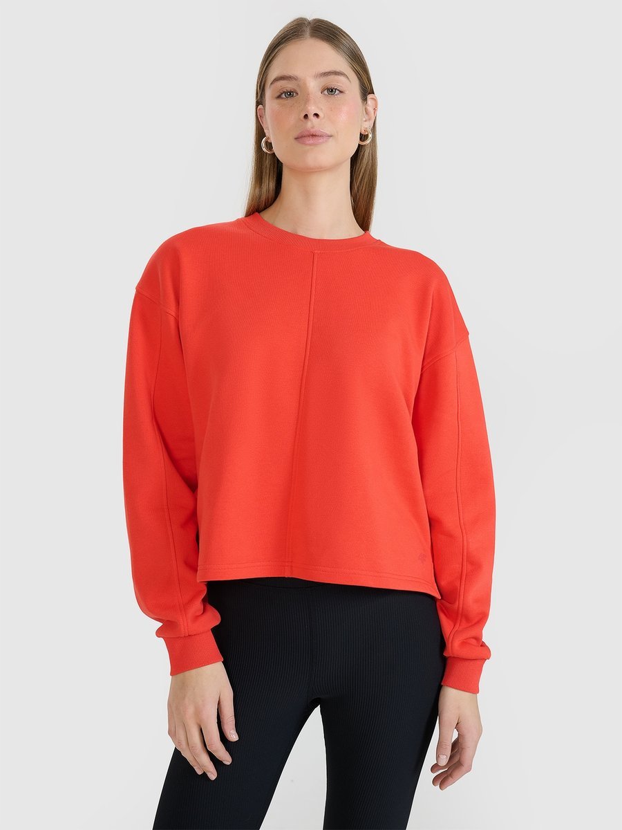 Bluza dresowa oversize nierozpinana bez kaptura damska 4F 4FWSS25TSWSF1543-62S Czerwony Roz. L