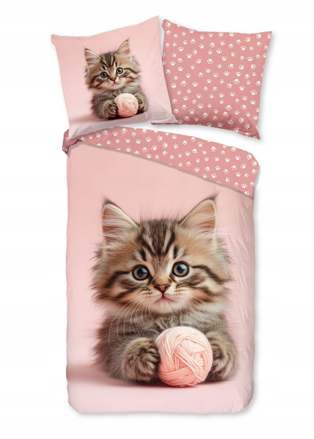 Pościel bawełniana kotek włoczka łapki różowa 135x200 dziecka dwustronna