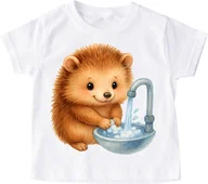 Koszulki dla dziewczynek - Koszulka na Dzień Mycia Rąk Z jeżem myjącym ręce - miniaturka - grafika 1