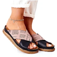 Klapki i japonki damskie - Skórzane Profilowane Klapki Maciejka 04986-01 Czarno-Brązowe czarne - miniaturka - grafika 1